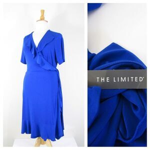 NWT The Limited Royal Blue Flutter Detail Wrap Dress OX $109